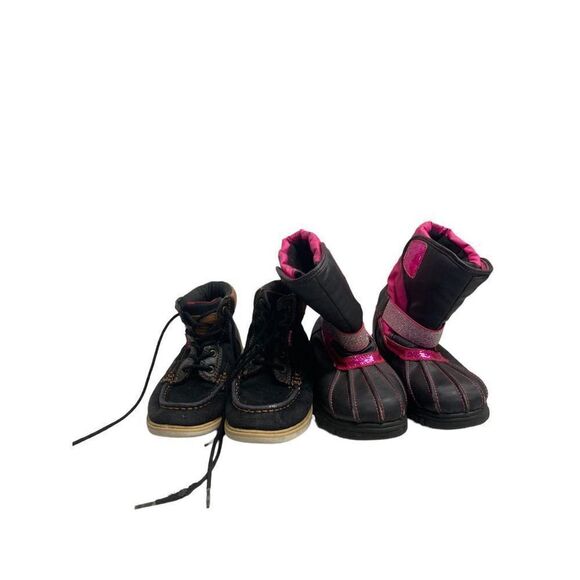 LEVI’S & THE CHILDREN’S Place Kids Boots Size 3 Pink & Black & Blue Denim - Picture 1 of 10